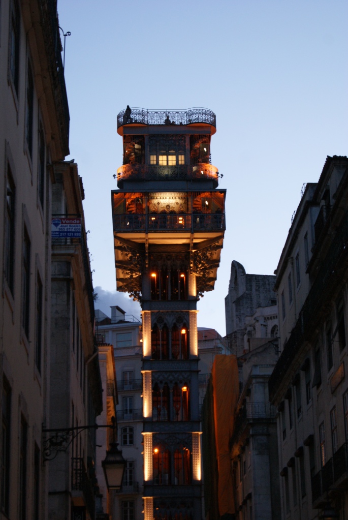 The Santa Justa lift, lit up in the evening